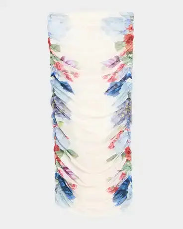 shirley white Off-Shoulder floral print Ruched Top skirt set Avalabel