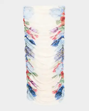 shirley white Off-Shoulder floral print Ruched Top skirt set