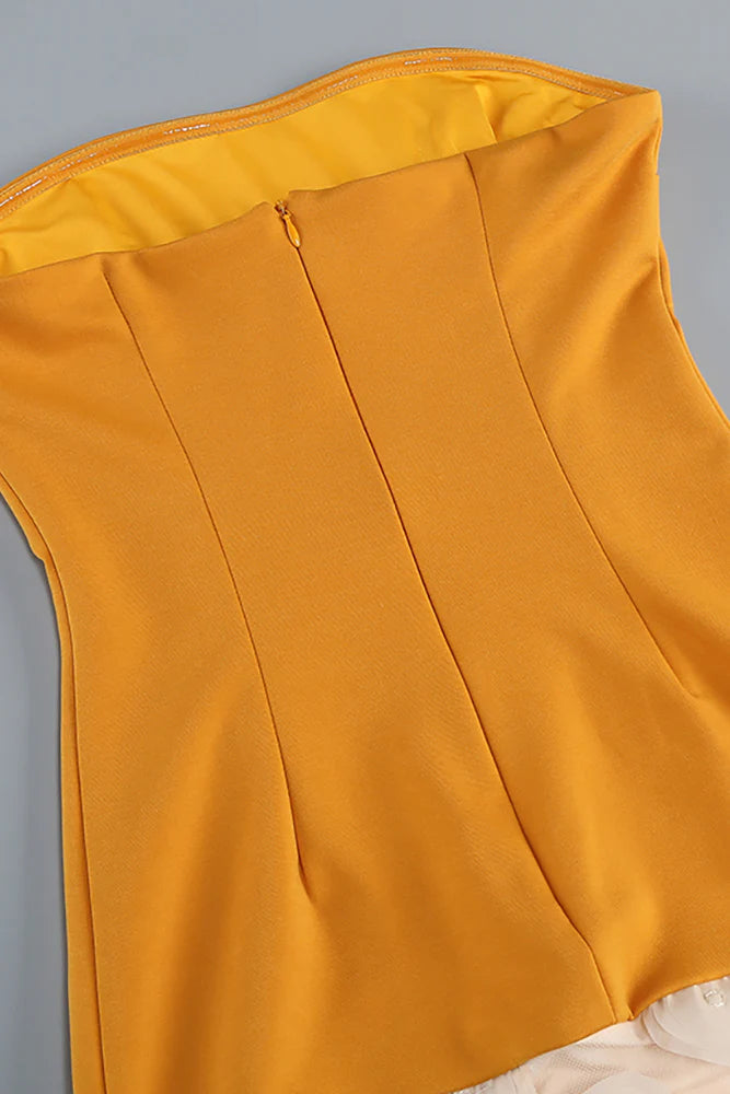 Nodin Strapless Dot Mesh Maxi Dress in Orange Avalabel