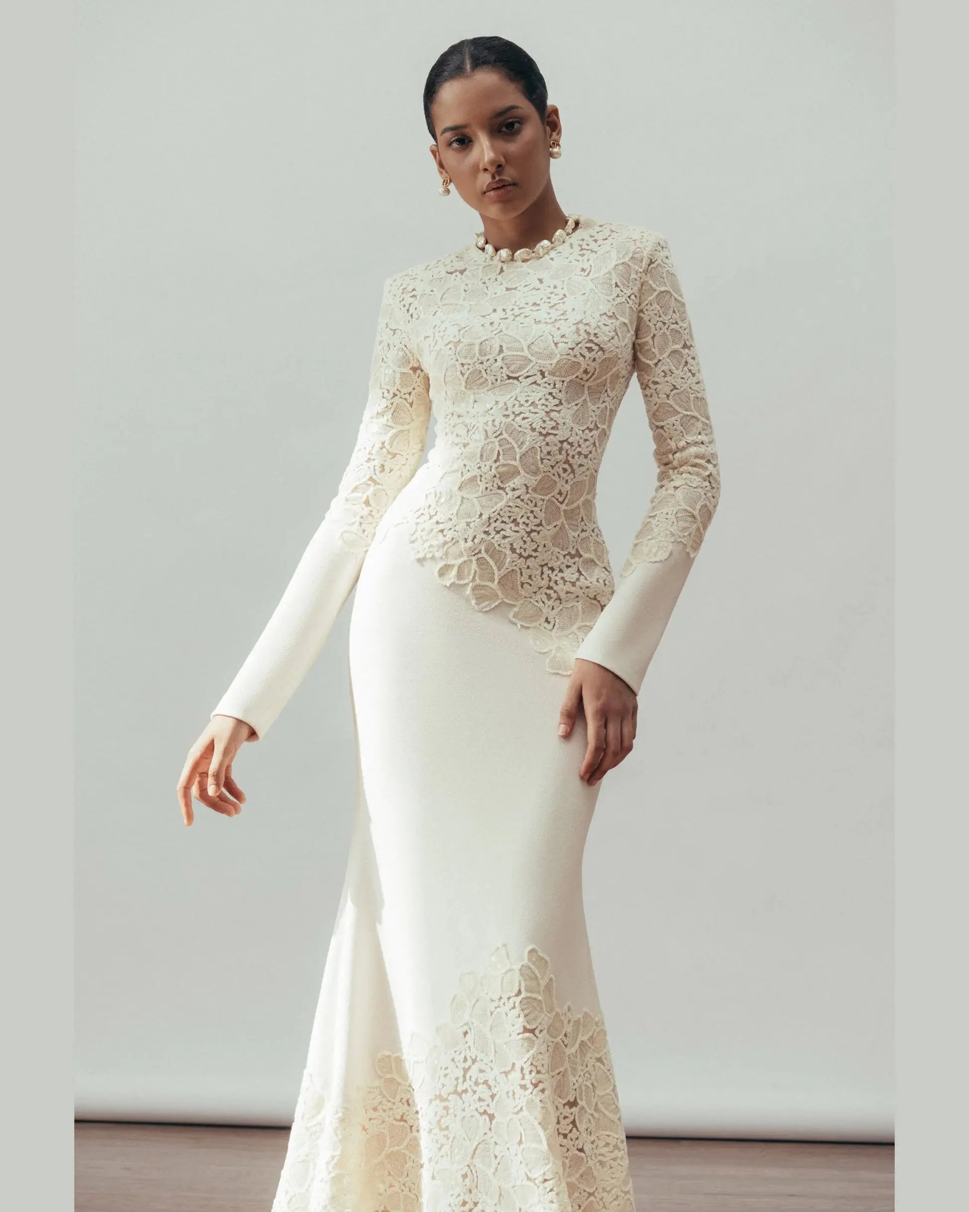 joanna white long sleeve Embroidered Maxi Dress Avalabel