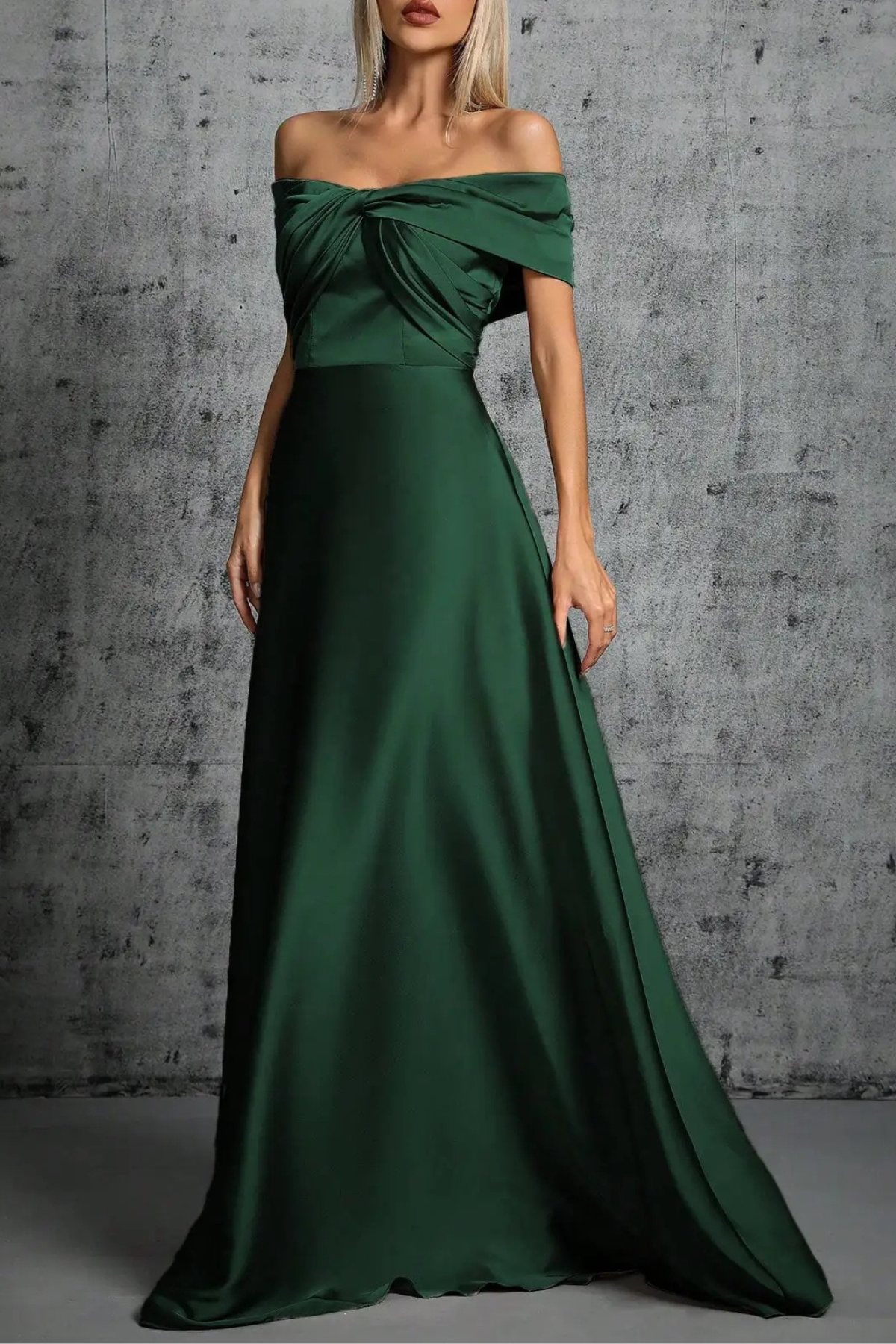 Rita Dusty Green Satin Off‑Shoulder Twist Dress Avalabel