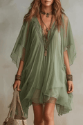 Lila Sage Green Boho Chiffon Mini Dress Avalabel