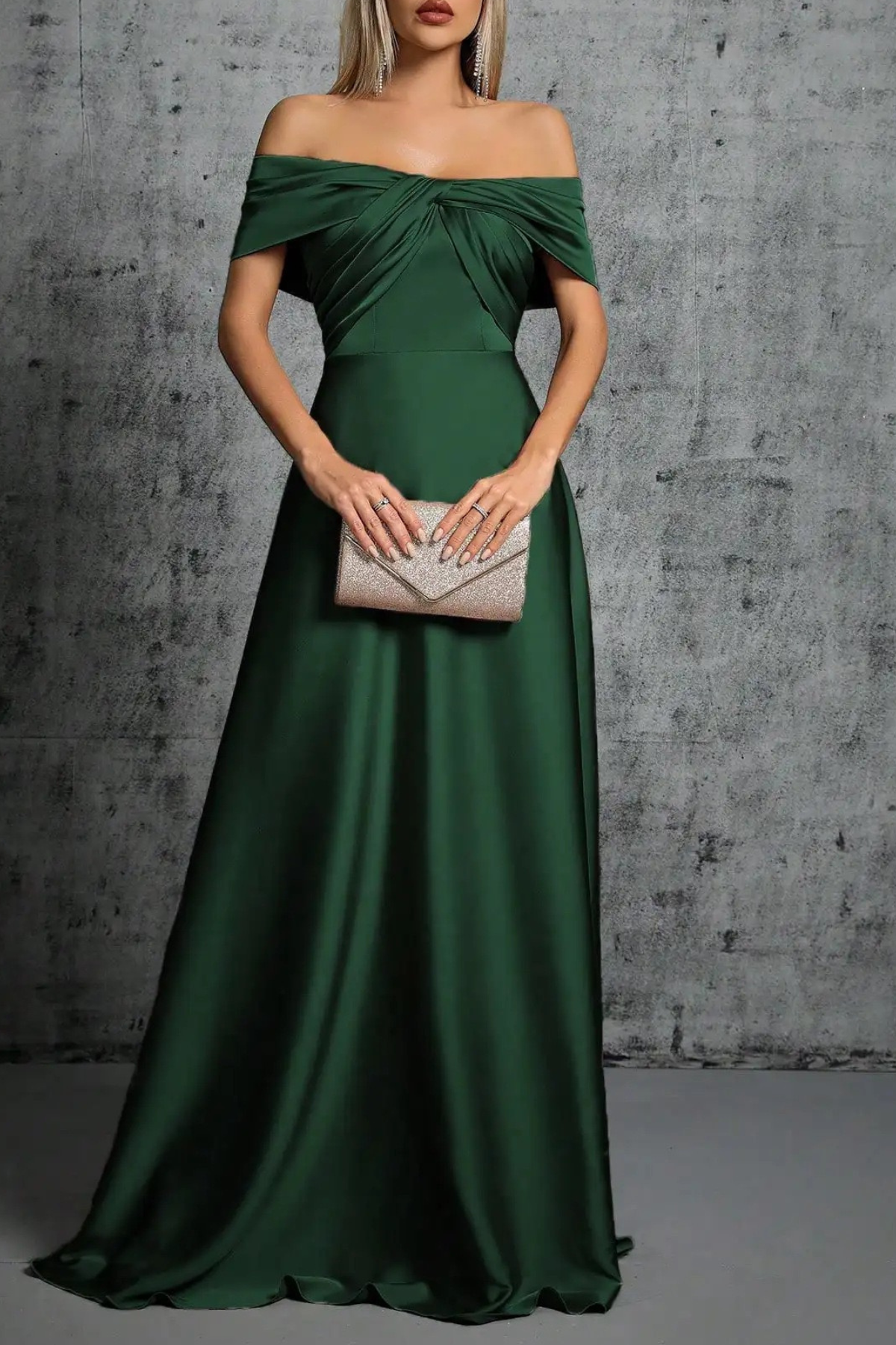 Rita Dusty Green Satin Off‑Shoulder Twist Dress Avalabel