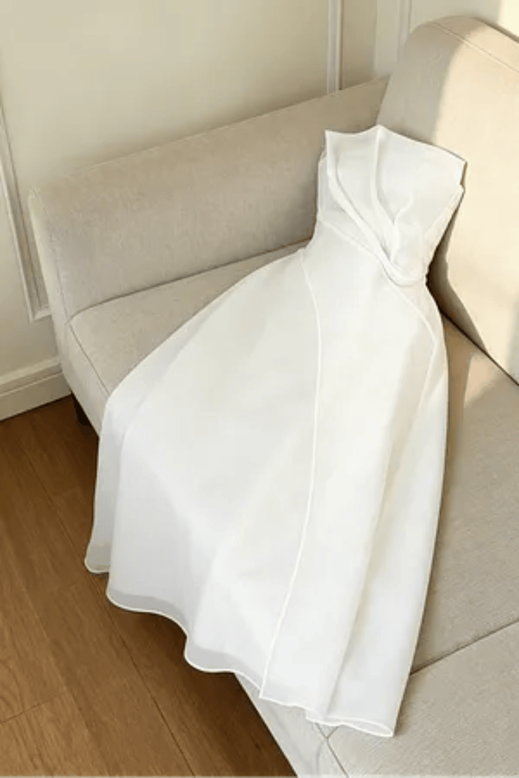 Strapless Layered Organza Midi Dress in White Avalabel