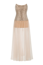 Yuki Strapless Rhinestone Grid Bodice Sheer Tulle Dress Avalabel