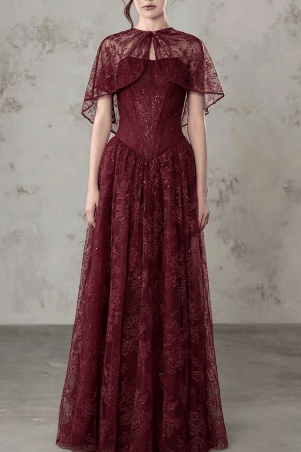 Azumi Cape Sleeve Gold Lace Maxi Dress Avalabel