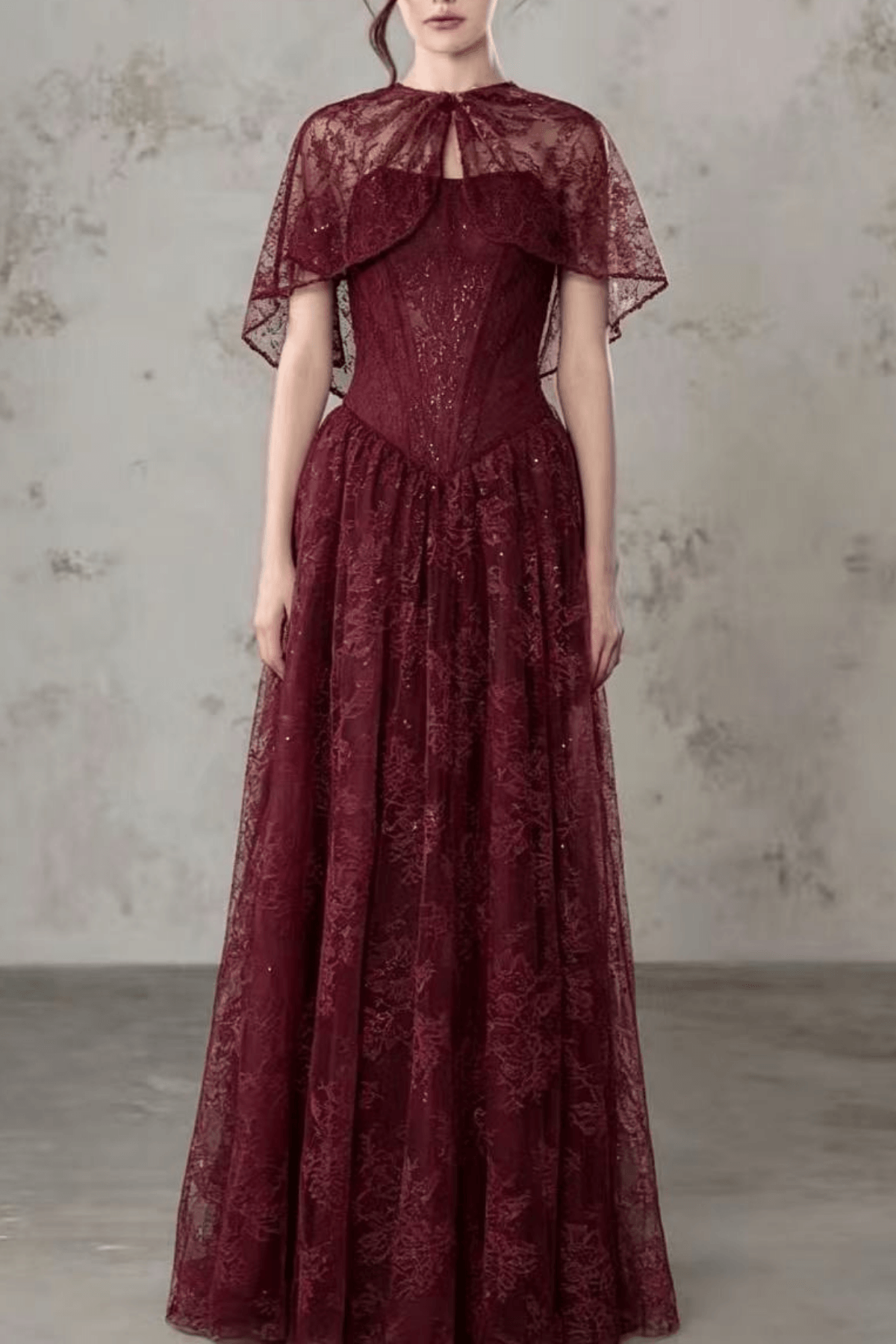 Azumi Cape Sleeve Gold Lace Maxi Dress Avalabel