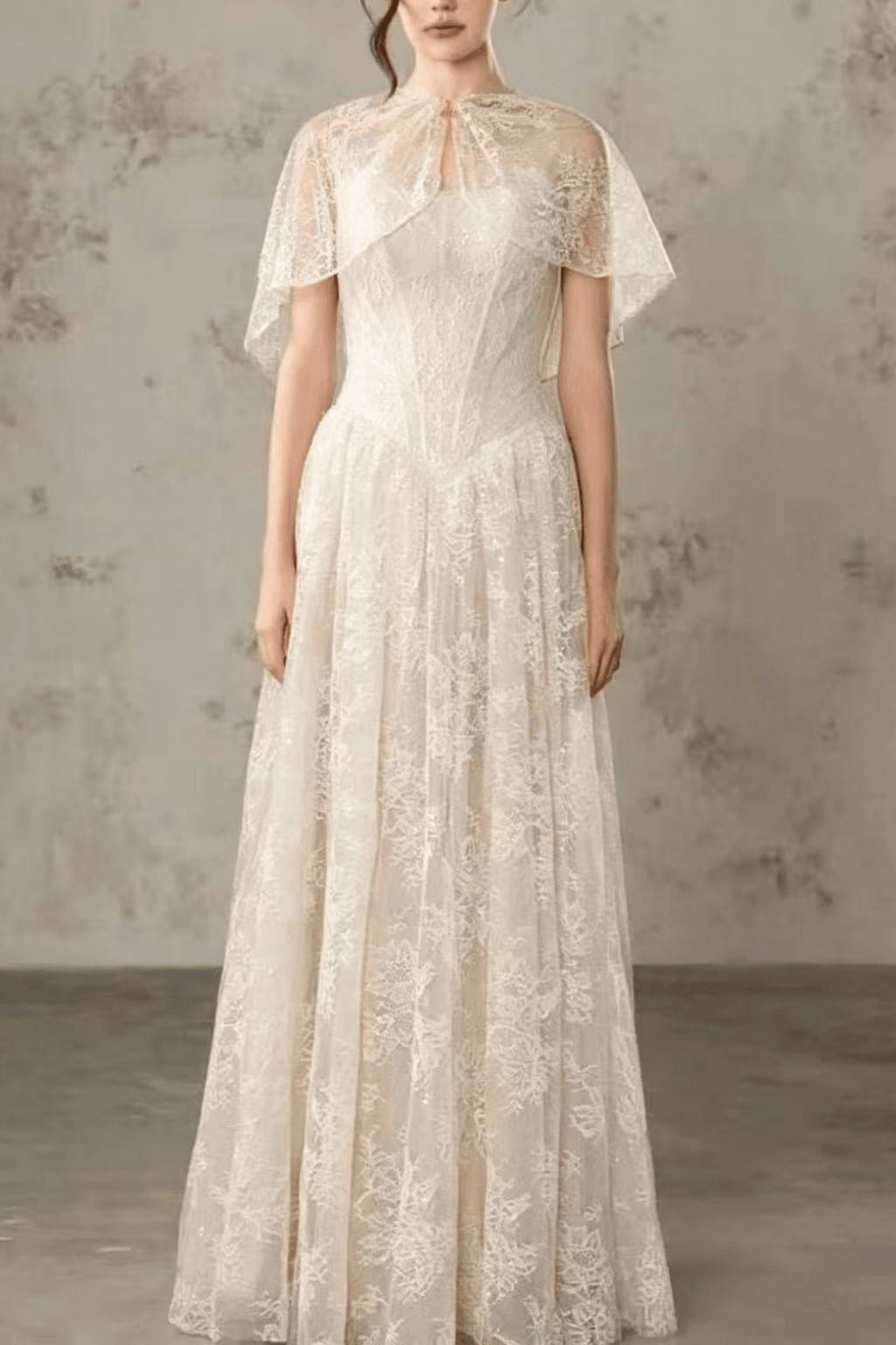 Azumi Cape Sleeve Gold Lace Maxi Dress Avalabel