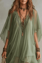 Lila Sage Green Boho Chiffon Mini Dress Avalabel