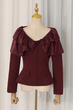 Cindy Burgundy Off Shoulder Ruffle Top Avalabel