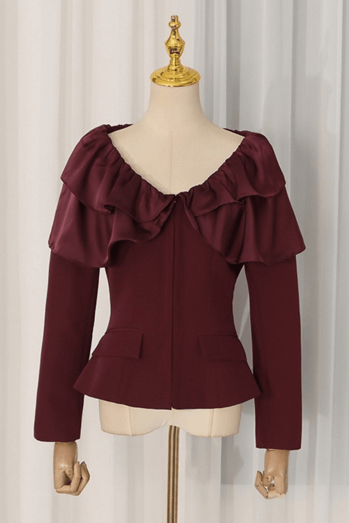 Cindy Burgundy Off Shoulder Ruffle Top Avalabel