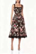 Anwar 3D Floral Corset Midi Dress Avalabel