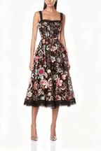 Anwar 3D Floral Corset Midi Dress Avalabel