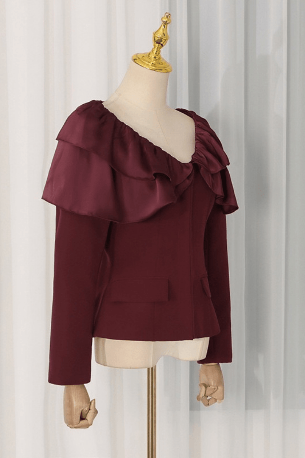 Cindy Burgundy Off Shoulder Ruffle Top Avalabel