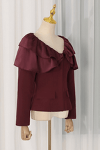 Cindy Burgundy Off Shoulder Ruffle Top Avalabel