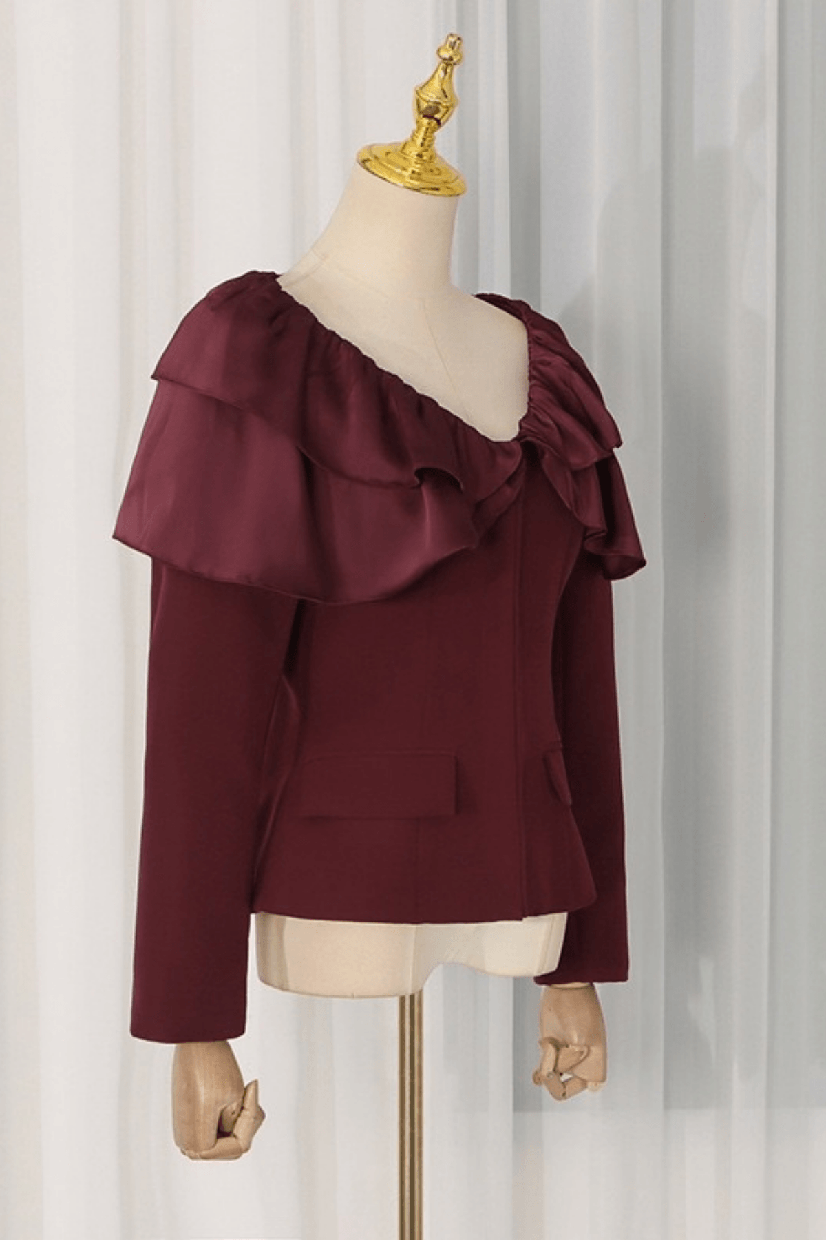 Cindy Burgundy Off Shoulder Ruffle Top Avalabel