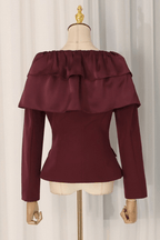 Cindy Burgundy Off Shoulder Ruffle Top Avalabel