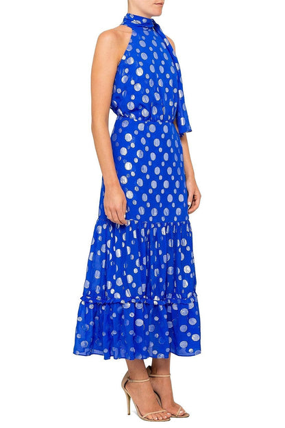 ELEANOR HALTER METALLIC MIDI DRESS Avalabel
