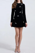 xaviera rhinestone embellishment velvet mini dress in black Avalabel