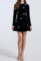 xaviera rhinestone embellishment velvet mini dress in black Avalabel