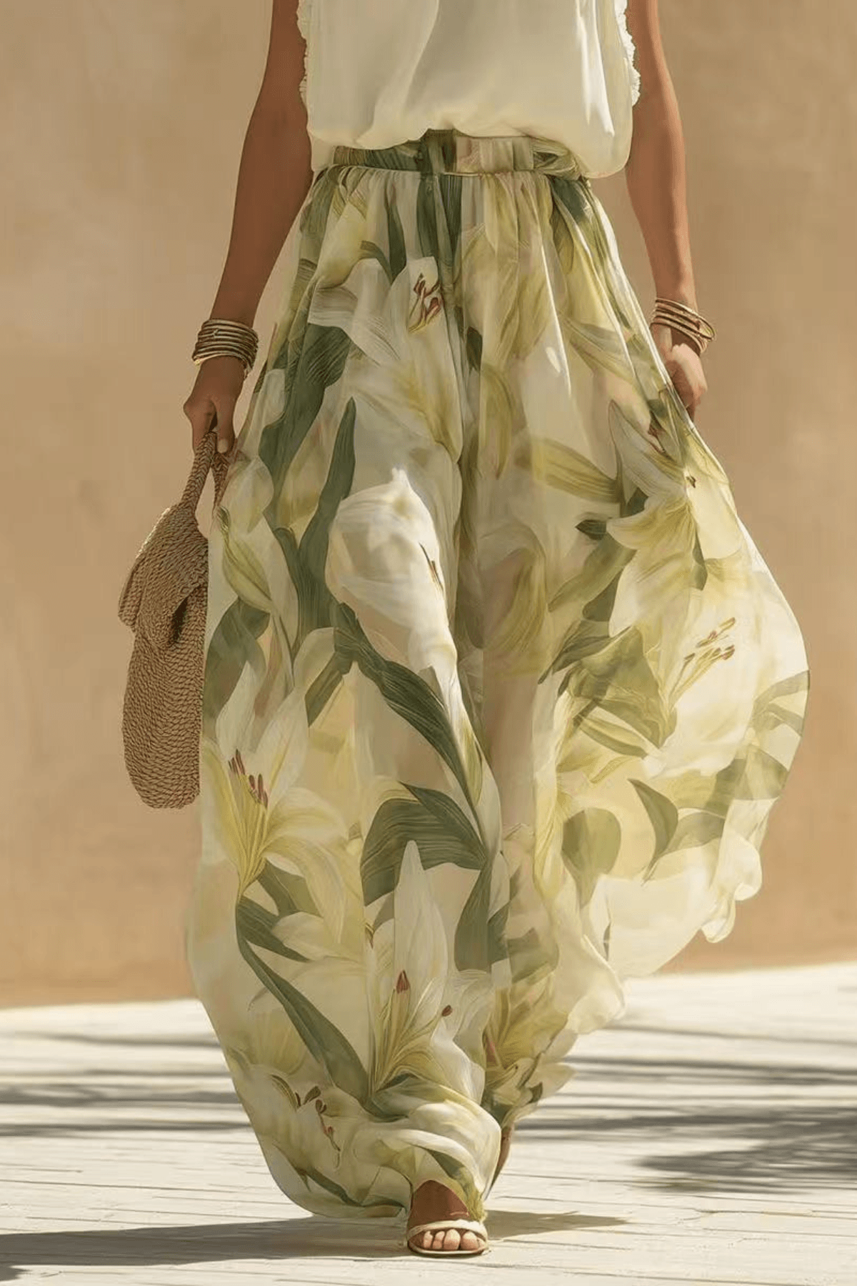 Ruffle Halter Top & Floral Maxi Skirt Matching Set Avalabel