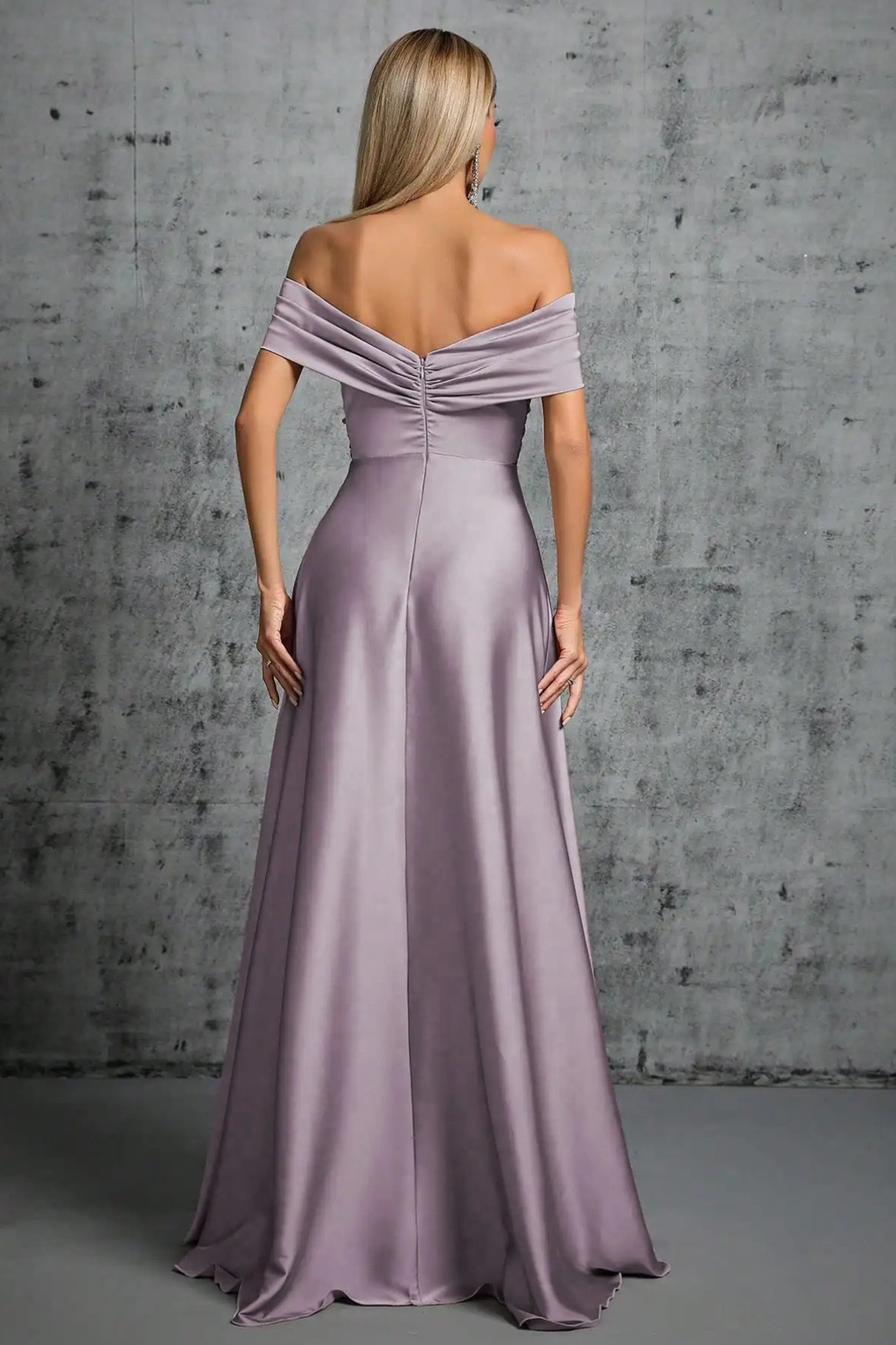 Rita Dusty Purple Satin Off‑Shoulder Twist Dress Avalabel