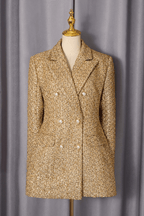 Karen Gold Tweed Double Breasted Fitted Blazer Avalabel