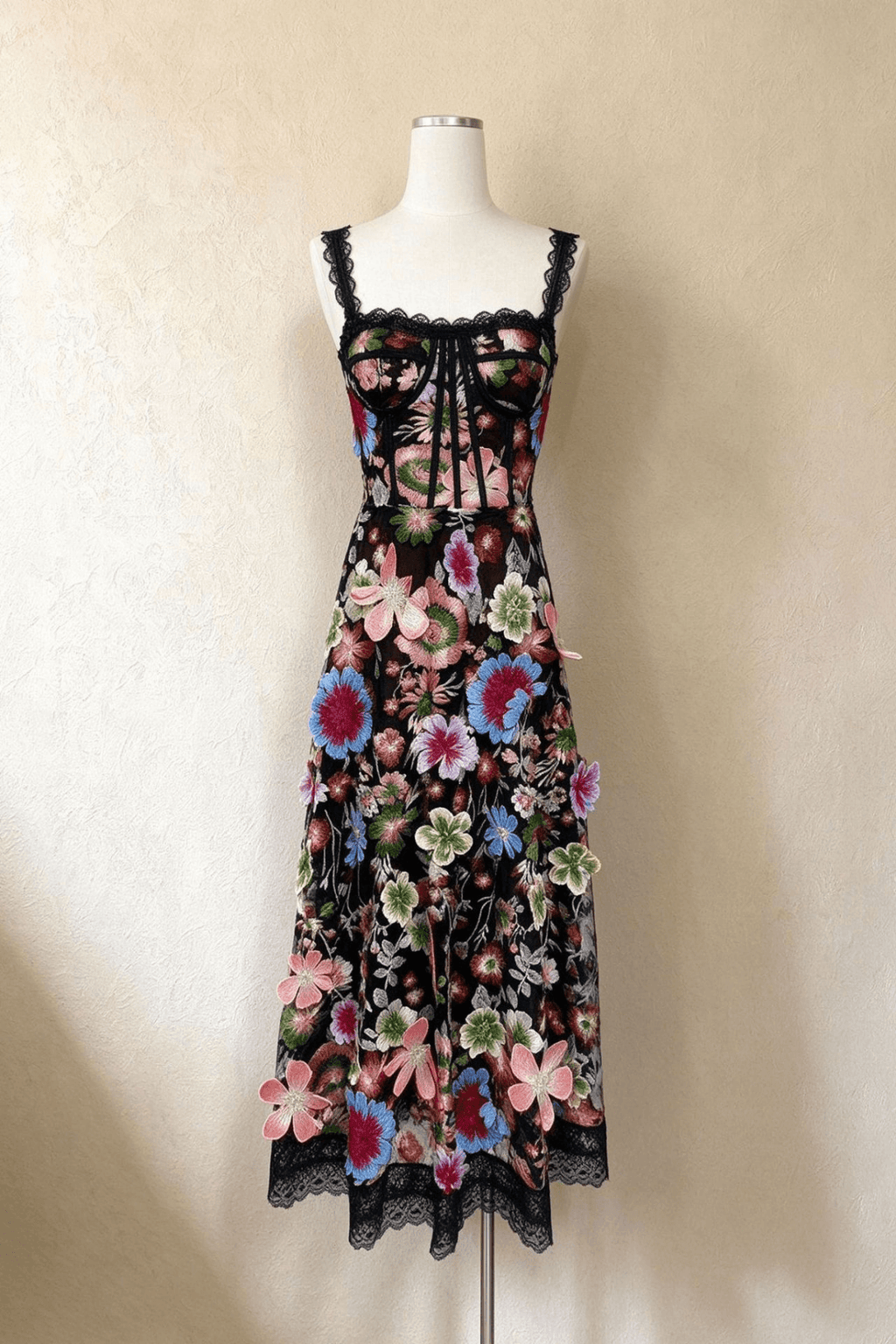 Anwar 3D Floral Corset Midi Dress Avalabel