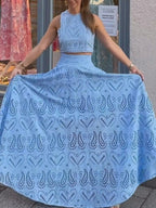 Eyelet Lace Top and Maxi Skirt Set Avalabel