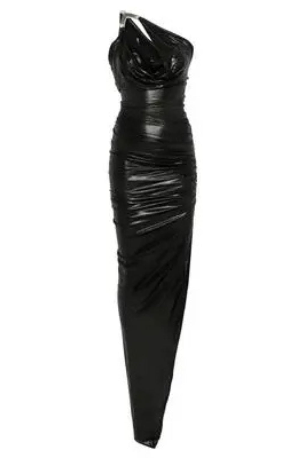 One-Shoulder Sleeveless Ruched Bodycon Maxi Dress in Black Avalabel