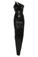 One-Shoulder Sleeveless Ruched Bodycon Maxi Dress in Black Avalabel