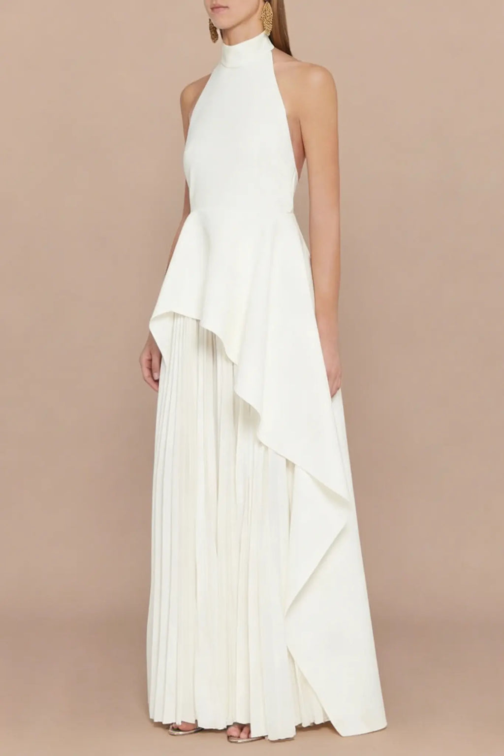 WHITE BANDAGE HALTER IRREGULAR MAXI DRESS Avalabel