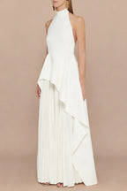 WHITE BANDAGE HALTER IRREGULAR MAXI DRESS Avalabel