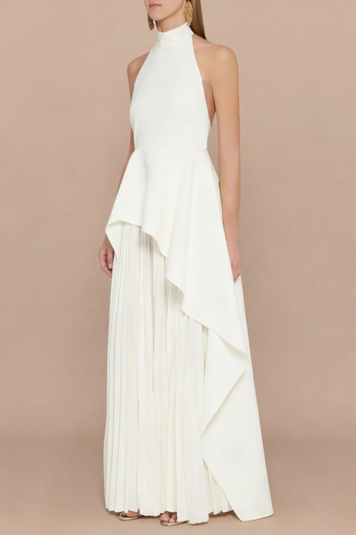 WHITE BANDAGE HALTER IRREGULAR MAXI DRESS Avalabel
