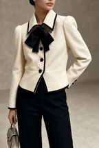 Freda Cream Trim Fitted Short Jacket Avalabel