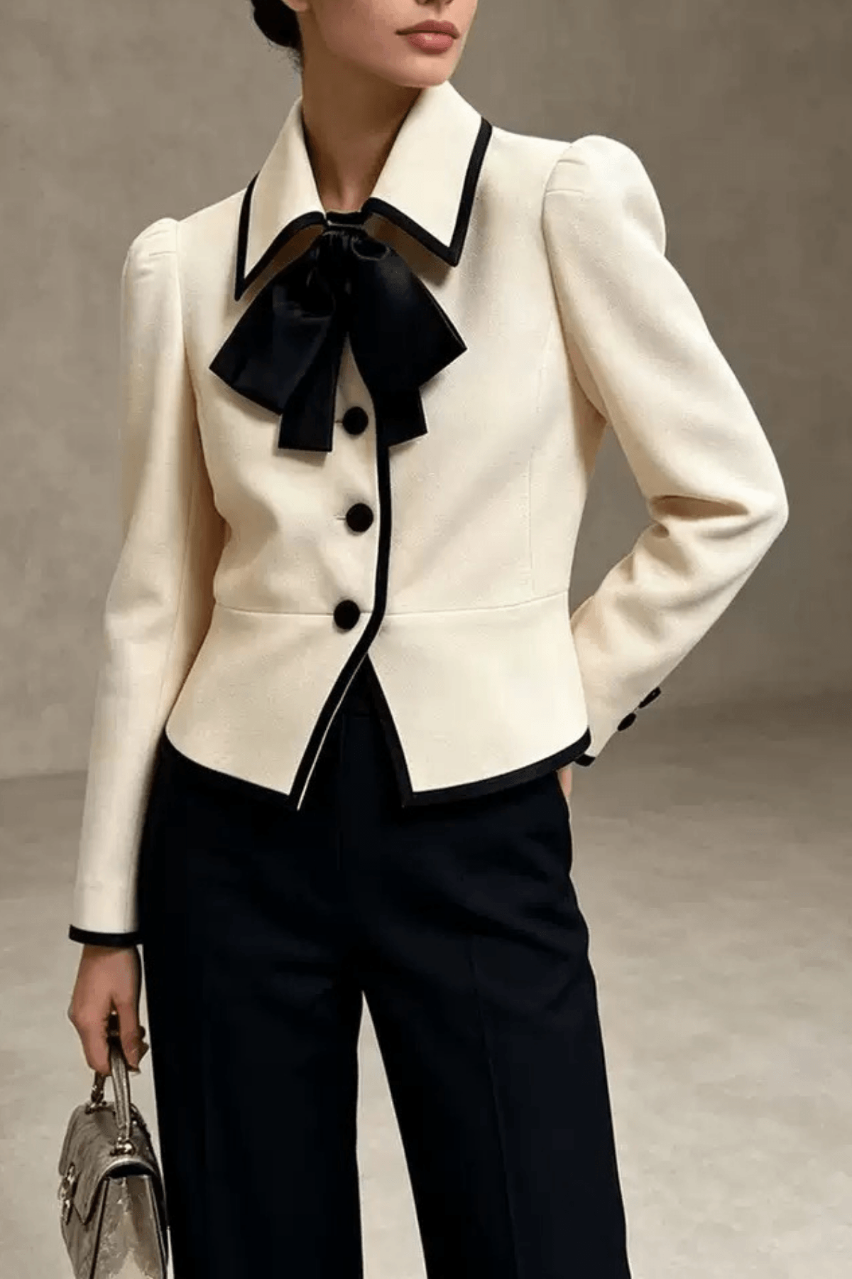 Freda Cream Trim Fitted Short Jacket Avalabel