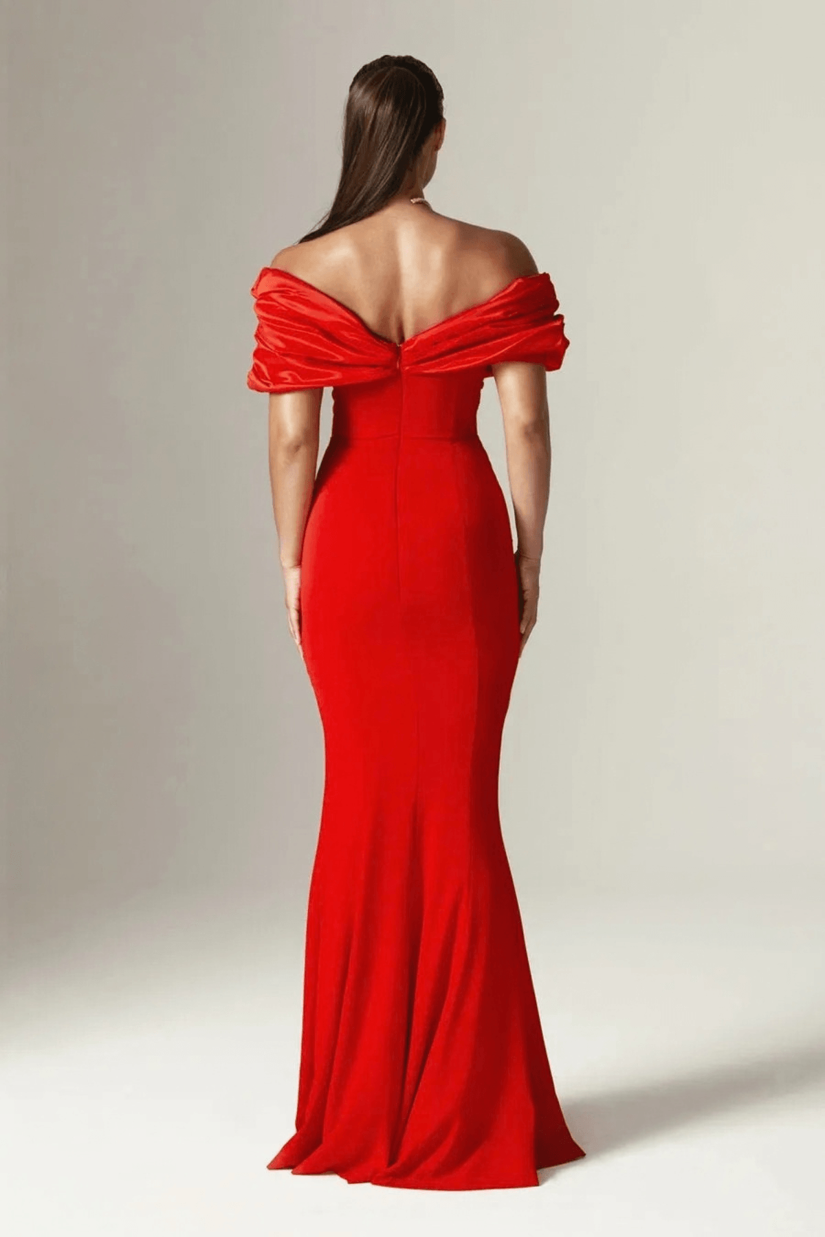 Iris Red Off Shoulder Satin Mermaid Maxi Dress Avalabel