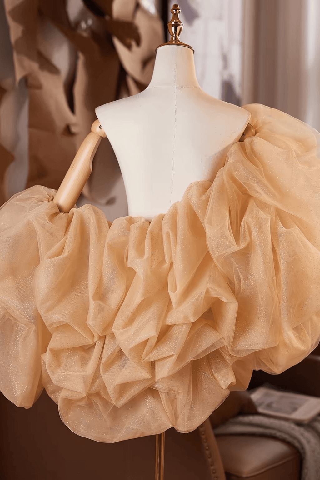 Champagne Glitter Tulle Puff Sleeve Evening Shawl Avalabel