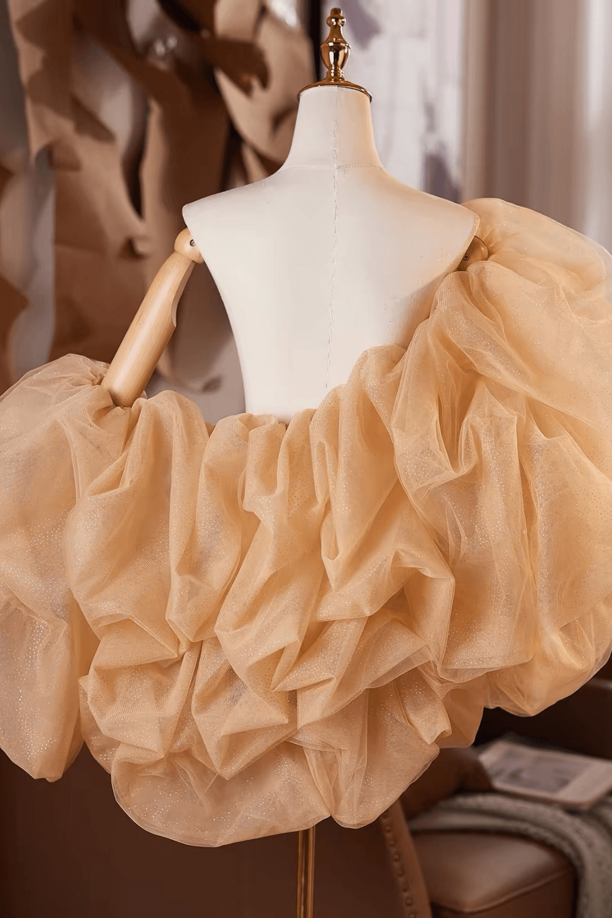 Champagne Glitter Tulle Puff Sleeve Evening Shawl Avalabel