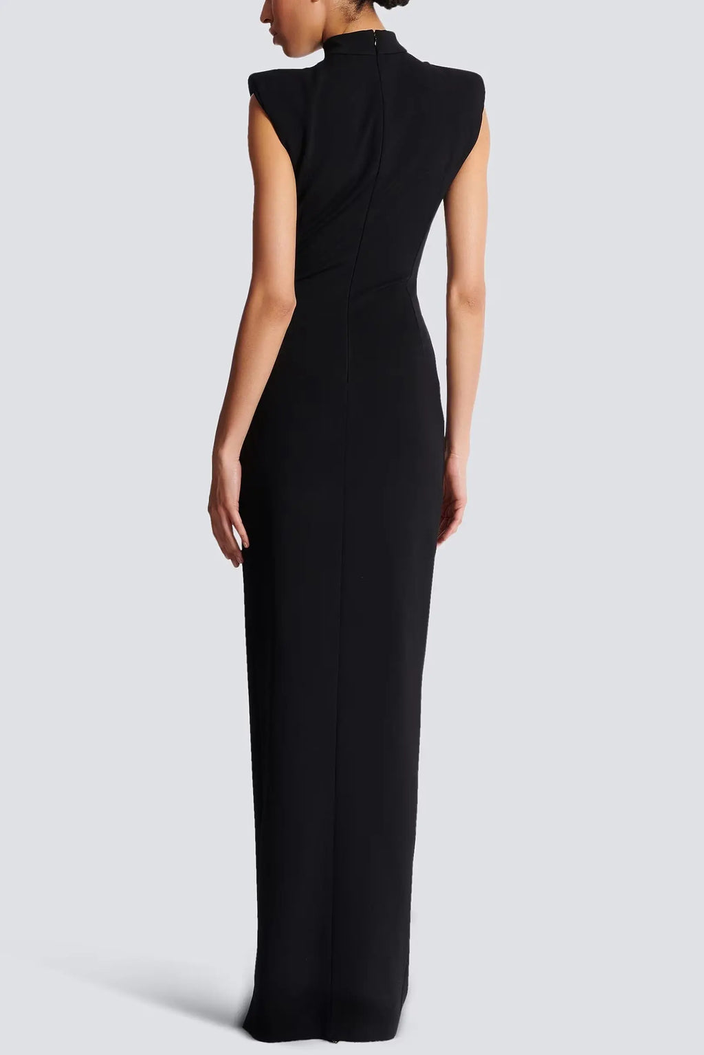 black Sleeveless Zipper high Slit Elastic jersey maxi Dress Avalabel