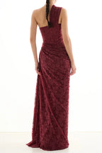 Wendy one-shoulder Lace maxi Dress In Burgundy Avalabel