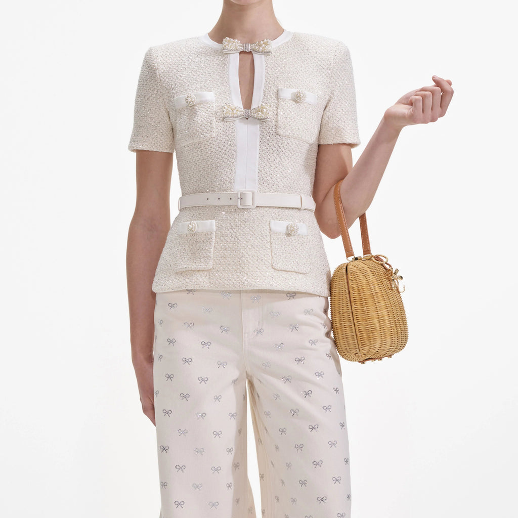 vicky Cream Sequin Knit Top Avalabel