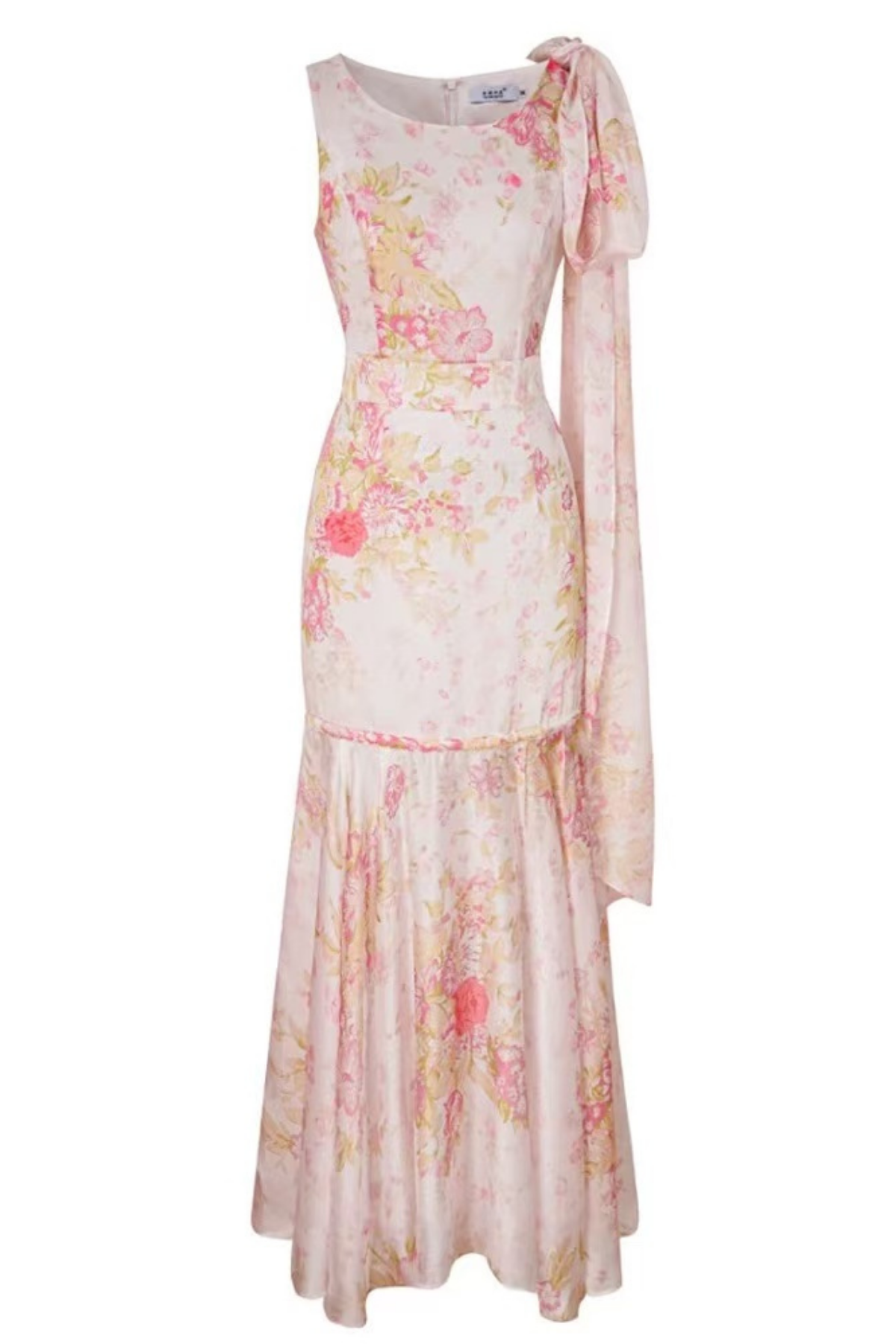 Vivienne Pink Floral One-Shoulder Maxi Dress with Bow Sash Avalabel