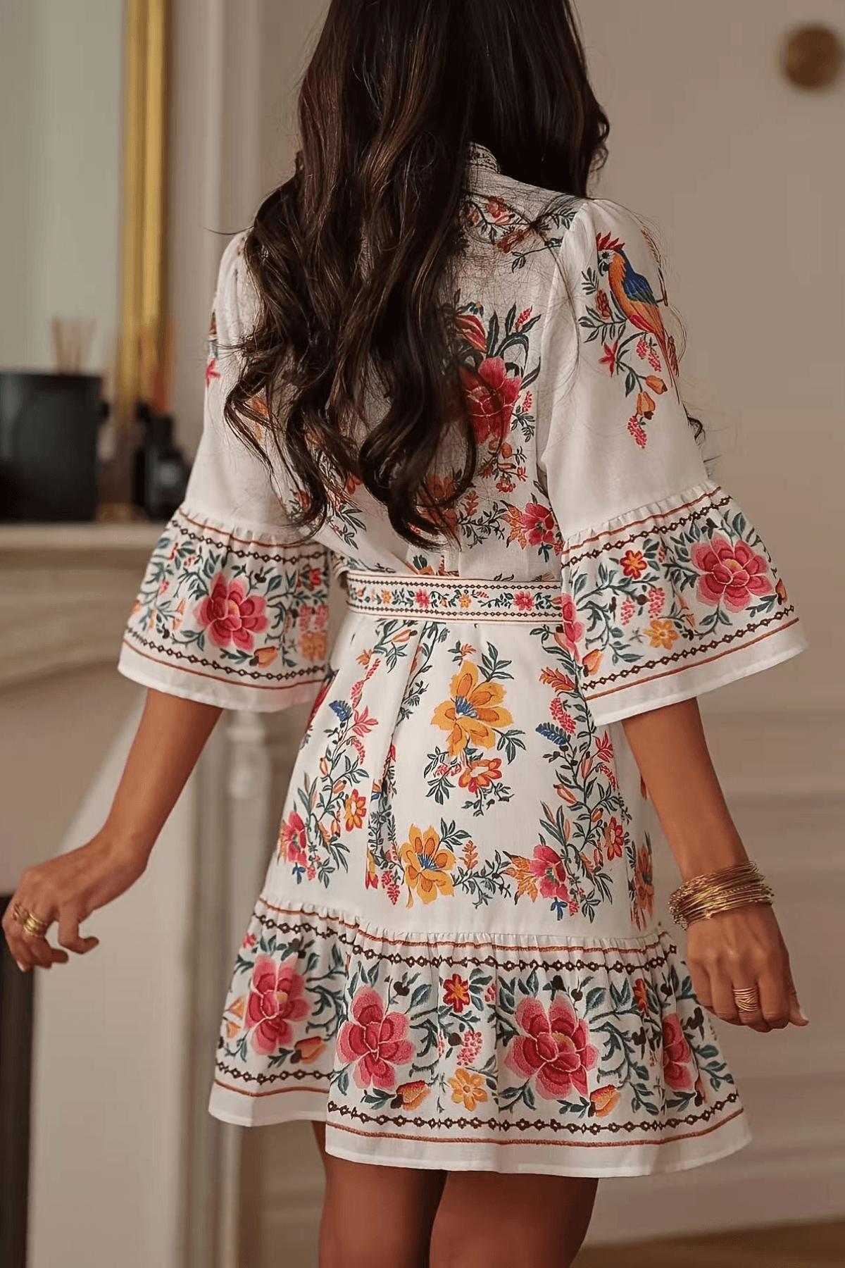 Border Print Floral Boho Mini Dress Avalabel