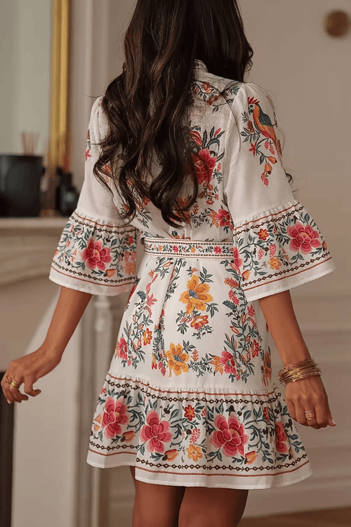 Border Print Floral Boho Mini Dress Avalabel