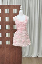 Blair 3D Flower Pink Lace Mini Fairy Dress Avalabel
