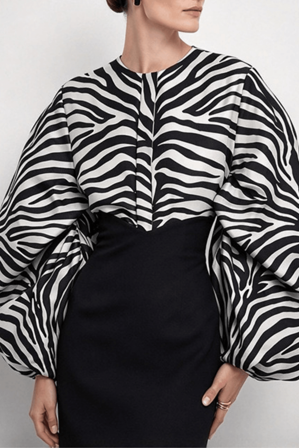Zebra Print Puff Long Sleeve Blouse Avalabel