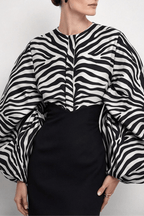 Zebra Print Puff Long Sleeve Blouse Avalabel