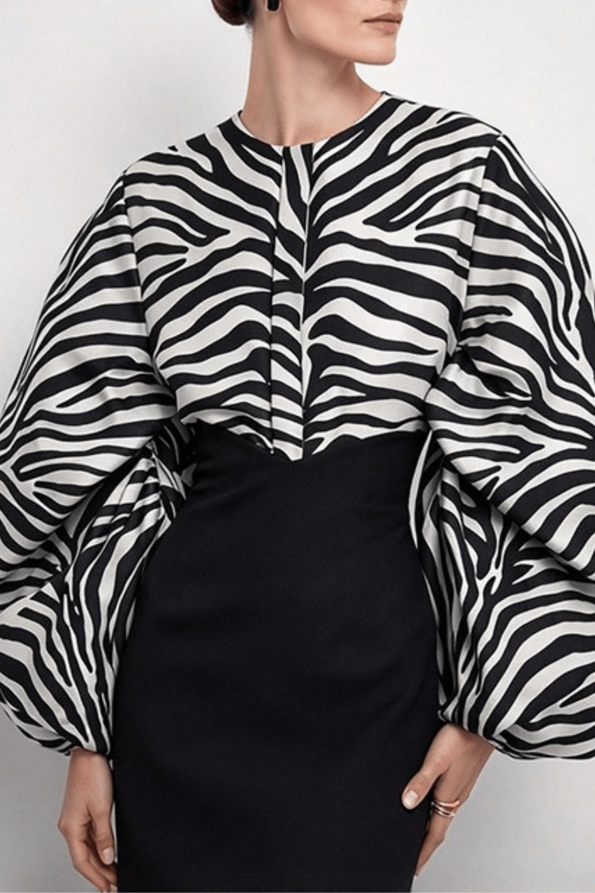 Zebra Print Puff Long Sleeve Blouse Avalabel