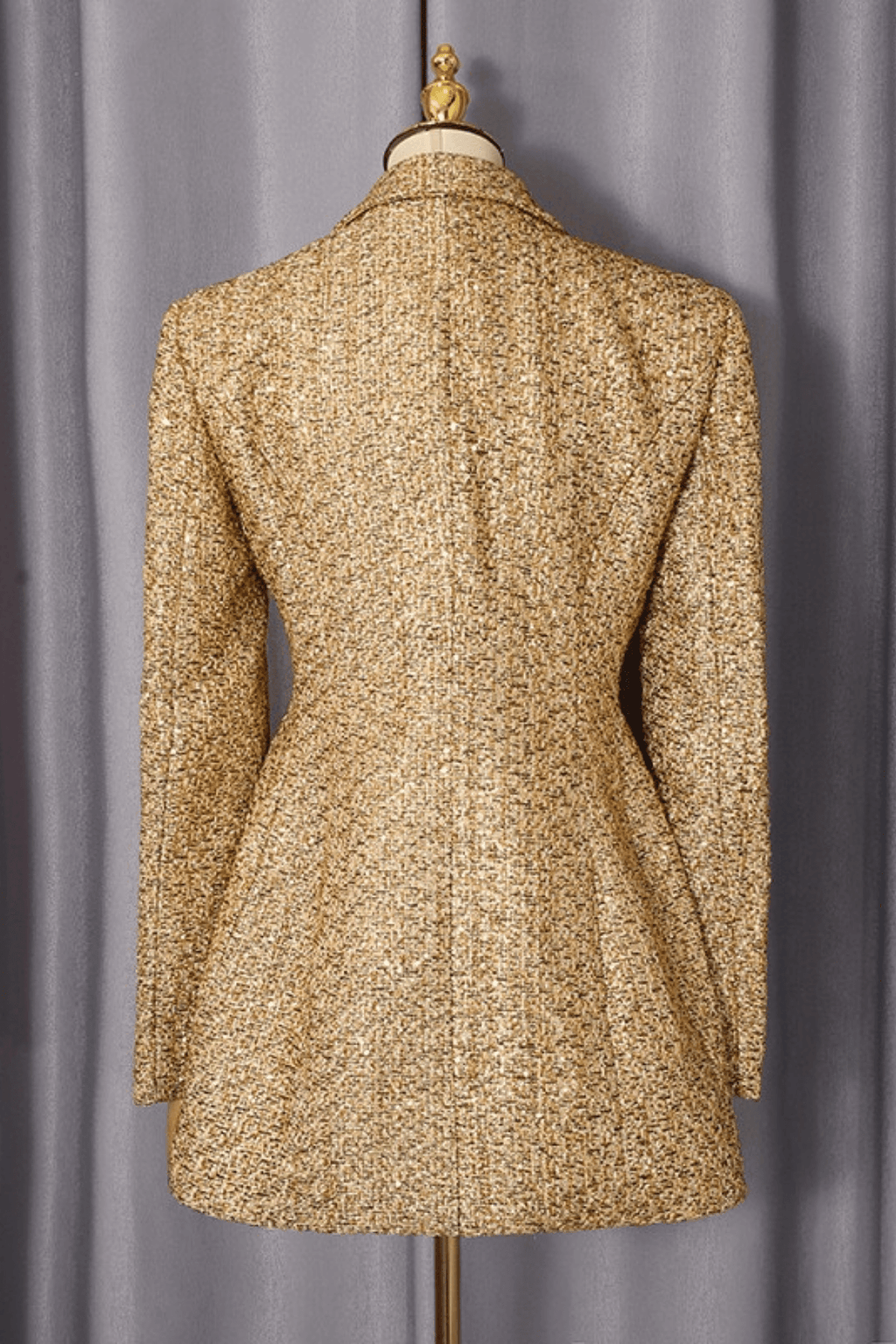 Karen Gold Tweed Double Breasted Fitted Blazer Avalabel